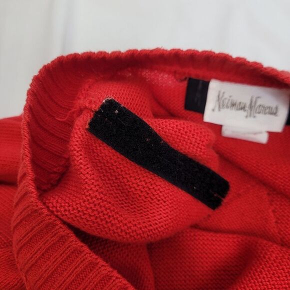 VINTAGE 80s Neiman Marcus leather bow‎ red sweater tunic with pearls L - Picture 13 of 15